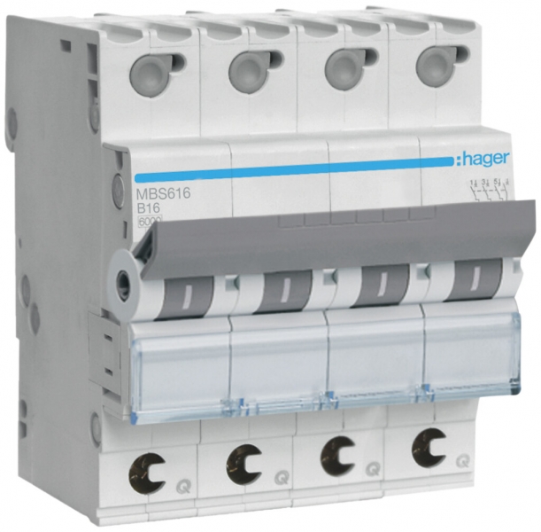 Leitungsschutzschalter Hager MCB quickconnect 4P 415V Typ B 16A Icn 6kA 4TE 