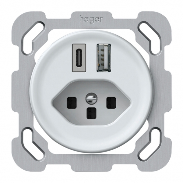 Presa di carica USB INC origin 1×USB-A 1×USB-C 3000mA 5V con tipo 23 bianco 