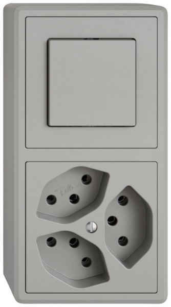 Combinazione AP EDIZIO.liv SNAPFIX® 2×1 140×74mm schema 3/1L+3×T13 grigio chiaro 
