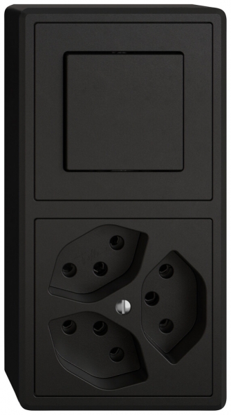 Combinazione AP EDIZIO.liv SNAPFIX® 2×1 140×74mm schema 3/1L+3×T13 nero 