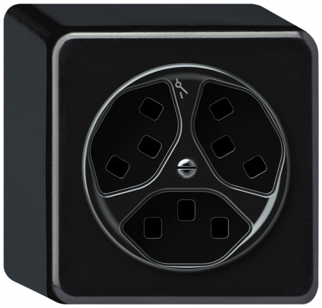 Prise AP origin 3×type 23 1×S 16A 230V 88×88×54mm noir 