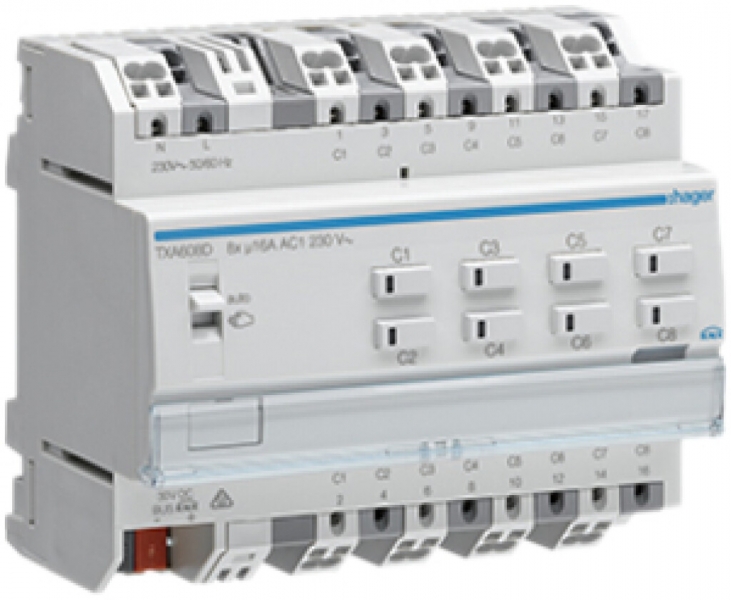 Modulo di uscita AMD KNX Hager easy 16A C carico octuplo 