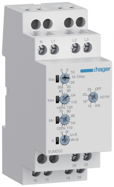 Relais surveillance de réseau AMD Hager EUM200, 1LN/3LN 2C (5A/250V) 2UM 