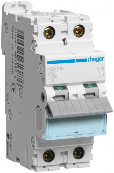 Disgiuntore Hager MCB 2P 415V tipo C 16A Icn 10kA Icu 15 kA 2UM 