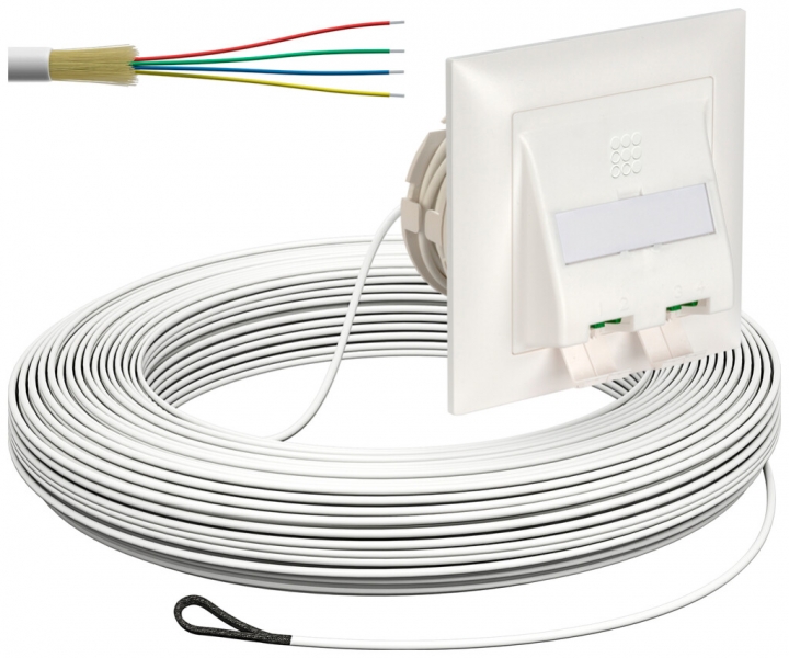 FTTH-Kabelabrollbox UP-Kit 2×LC-DX 2.3mm 40m weiss B2ca 