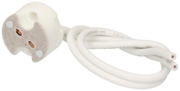 Portalampada G4/G5.3/G6.35 materiale sintetico bianco con allacciamento 140mm 