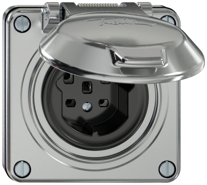 UP-Steckdose ELEMENT SNAPFIX® 1×Typ 25 16A 440V mit Klappdeckel IP20 alu 