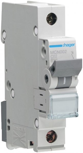 Disgiuntore Hager MCB 1P 230V tipo C 2A Icn 6kA 1UM 