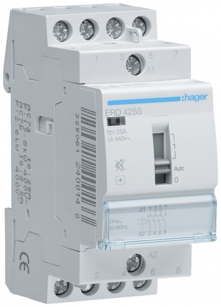 Contacteur AMD Hager ERD 24VAC 4 fermeur 25A sans bourdonnement 2UM 