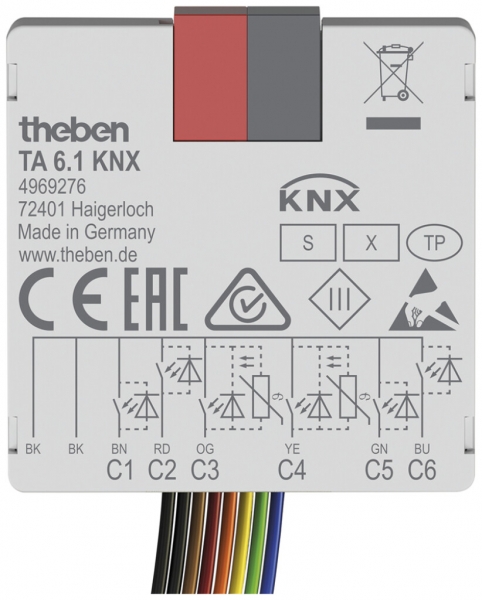 Modulo ingresso/uscita KNX INS Theben TA 6.1 6-canale 5VUC 38×37.3×12.4mm 