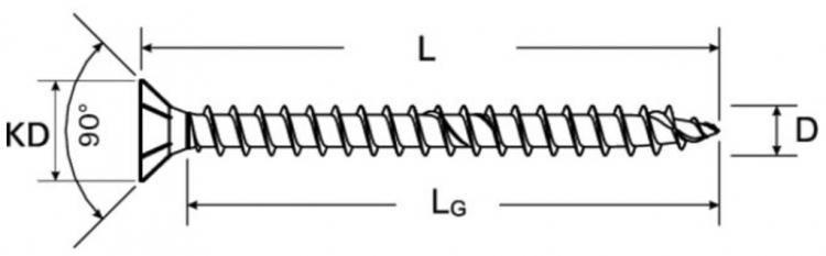 Vis pour panneau aggloméré à tête conique Ferronorm T10 3×25mm zinguée s.tige 
