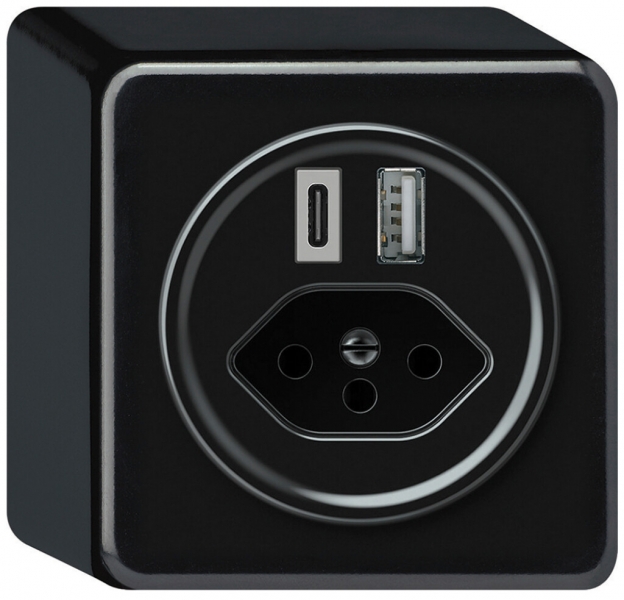 Prise de charge USB AP origin 1×USB-A 1×USB-C 3000mA 5V avec type 13 noir 