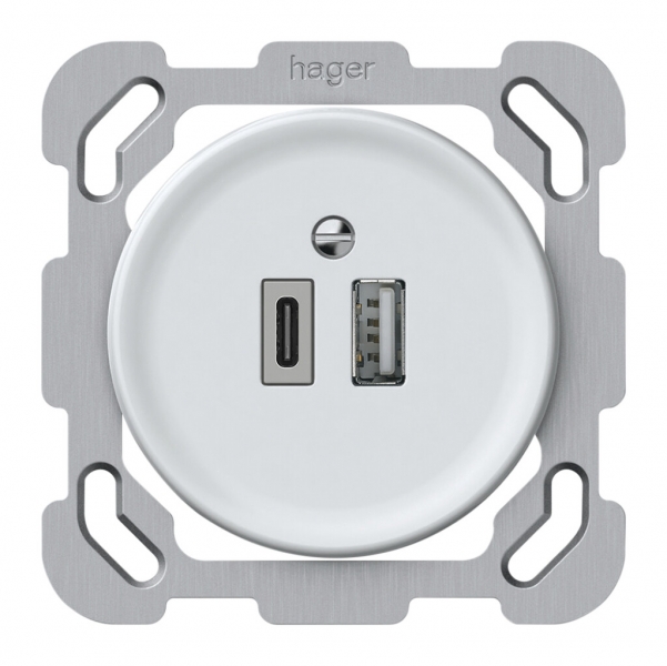 Presa di carica USB INC origin 1×USB-A 1×USB-C 3000mA 5V bianco 