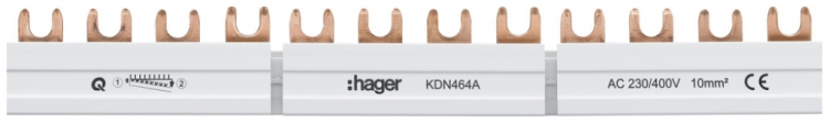 Peigne de raccordement Hager 4P 4L fourche 10mm² 63A 210mm blanc 