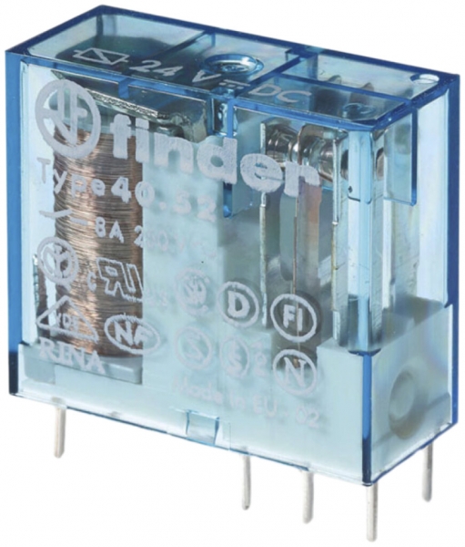 Relais de commutation Finder 40.52 2C 8A/24VDC AgNi 900Ω 0.65W 5.0mm RT II 