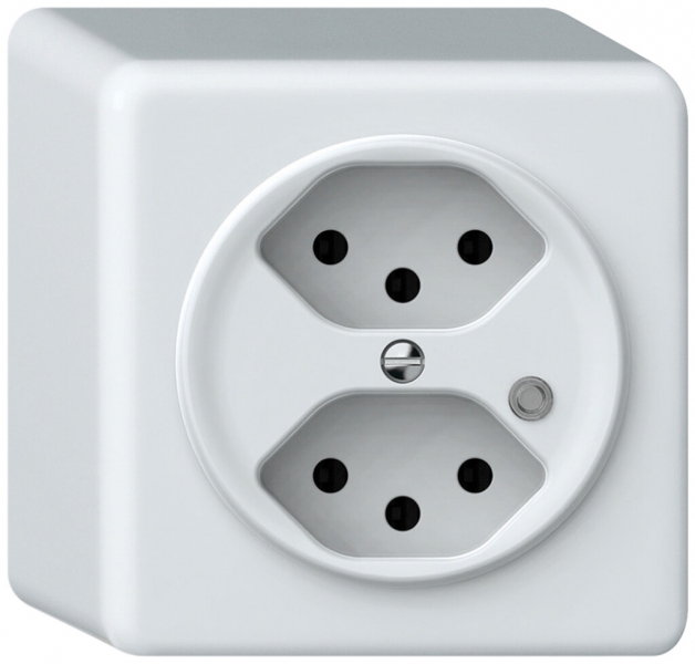 AP-Steckdose origin 2×Typ 13 bel.grün 10A 230V 88×88×54mm weiss 