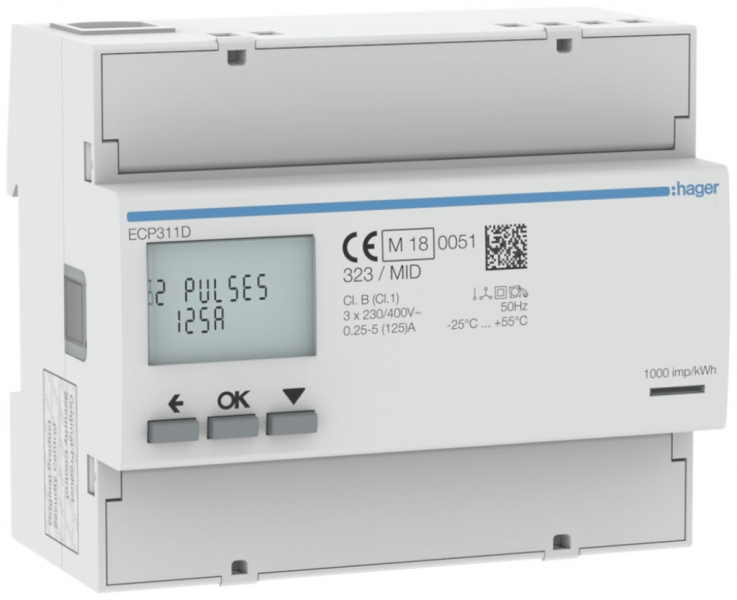 Contatore energia AMD HA ECP311D 3P diretto 125A Impuls S0 MID import+export 2T 