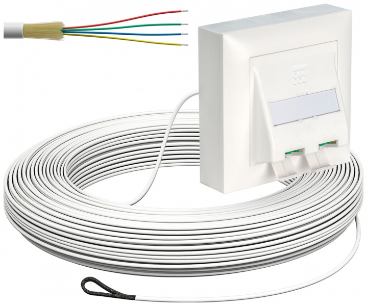 FTTH-Kabelabrollbox AP-Kit 2×LC-DX 2.3mm 30m weiss B2ca 