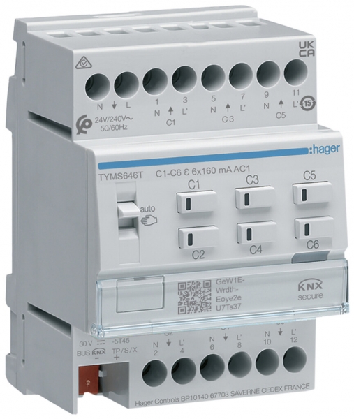Actionneur de chauffage KNX Secure AMD Hager 6-fois pour 24/230V, triac 