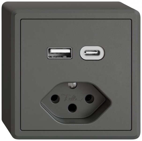 Prise de charge USB AP EDIZIO.liv SNAPFIX® USB A+C/T13 3A 230VAC grf 