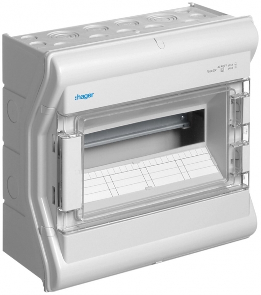 Distributeur AP Hager vector 1-rangée 12UM IP54/IP65 310×302×151mm 