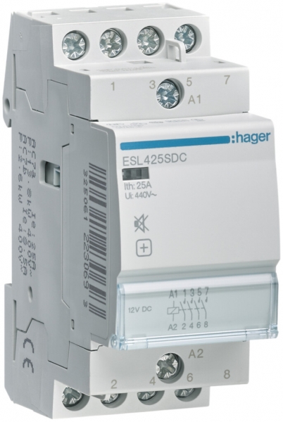 Contattore AMD Hager ESL 12VDC 4 chiusura 0 apertura 25A senza ronzio 2UM 