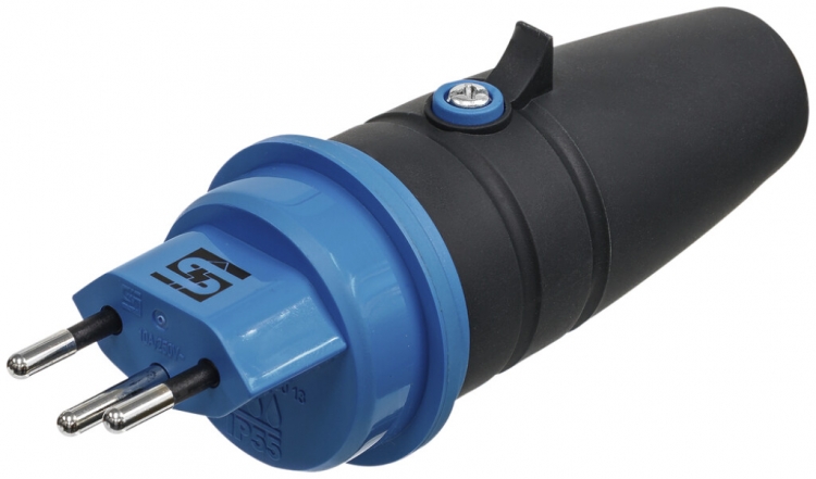 Stecker Steffen T13 IP55 10A 250V, anthrazit/hellblau 