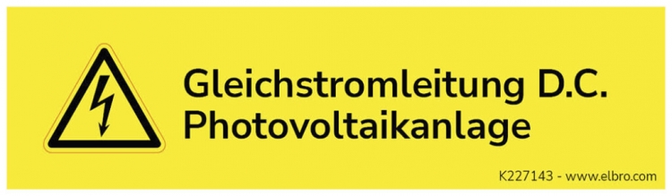 Warnaufkleber ELBRO Gleichstromleitung Photovoltaikanlage 90×25mm gelb 