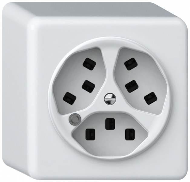 Presa AP origin 3×tipo 23 lum.verde 16A 230V 88×88×54mm bianco 