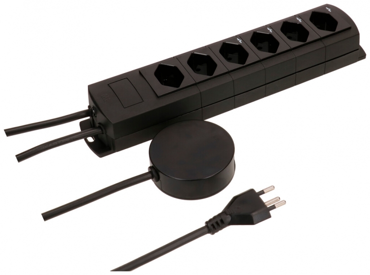 Prise multiple MH Prime-Line 4+2×T13 Td 3×1mm² 3m noir interrupteur ext. aimants 