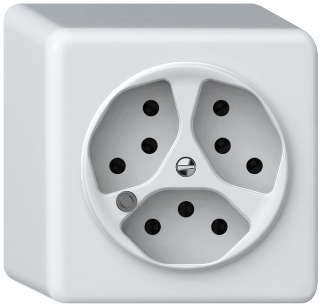 AP-Steckdose origin 3×Typ 13 bel.grün 10A 230V 88×88×54mm weiss 