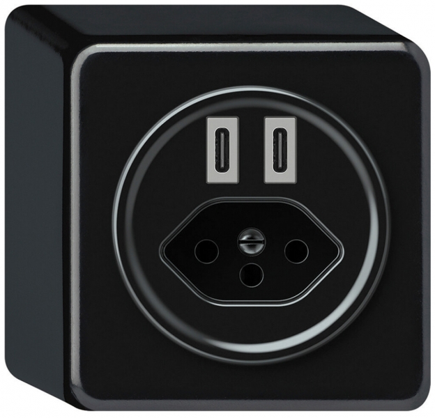 Prise de charge USB AP origin 2×USB-C 3000mA 5V avec type 13 noir 