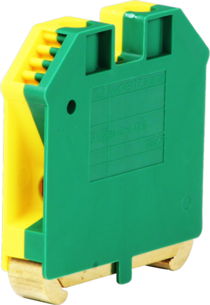 Borne de terre joignable Woertz 4…10mm² vis 2×1 rail DIN 35mm vert/jaune 