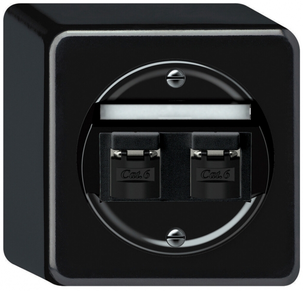 Scatola di raccordo AP origin 2×RJ45 8(8) cat.6 obliquo schermate 88×88×54mm ne 