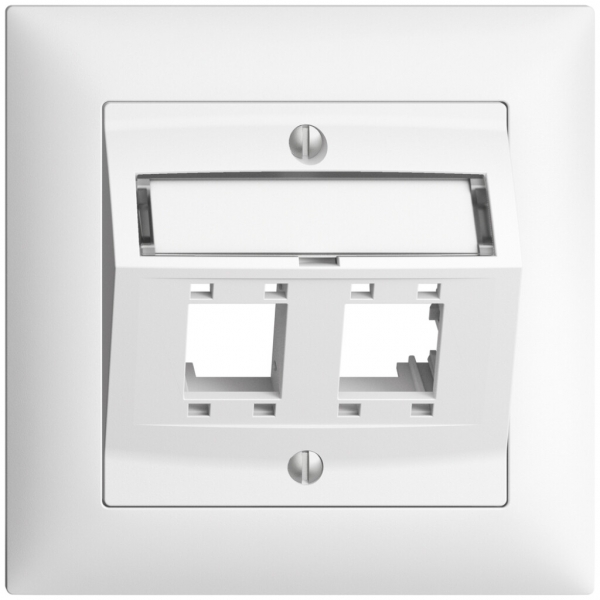 Kit montaggio ENC EDIZIOdue, con cappa di uscita obliqua, per 2×RJ45, bianco 