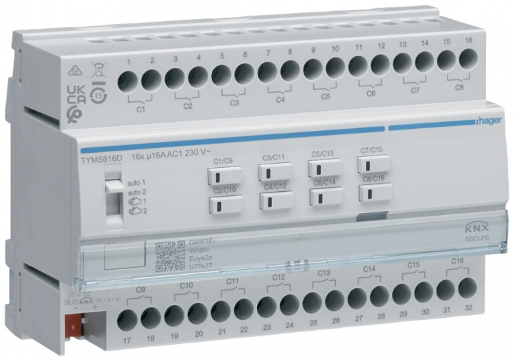 Attuatore-interrutore/tapparella KNX Secure AMD Hager 16-/8-volte 16A 