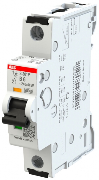 Disgiuntore ABB MCB S300P 1P 240V tipo B 6A Icn 25kA Icu 100kA 1UM 