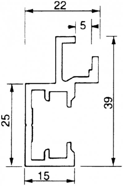 Profilé p.plaque compteur ALMA 39×15/22mm L=3m 