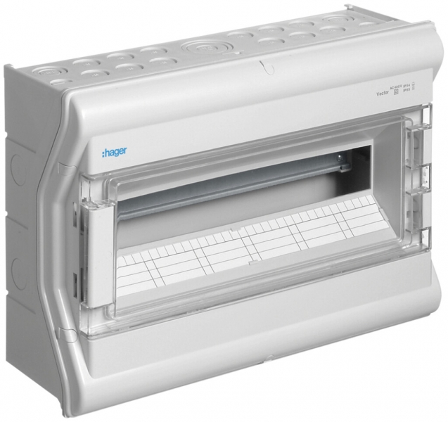 Distributeur AP Hager vector 1-rangée 18UM IP54/IP65 418×302×151mm 