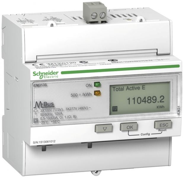 Contatore energia AMD Schneider Electric iEM3135 MID 3P+N 63A M-Bus import/exp. 