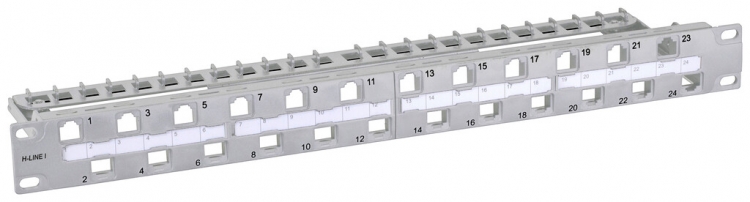 Panneau de distribution 19" H-LINE I 24-port Keystone vide non blindé 1UH gris 