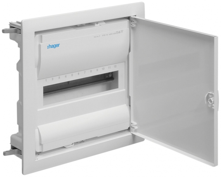Distributore INC Hager volta 1-fila 12UM IP30 348×356×94.5mm per parete cava 