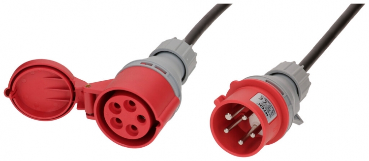 Rallonge MH CEE 16A/CEE 16A rouge 400V H07RN-F5G1.5mm² GDV 10m IP44 noir 