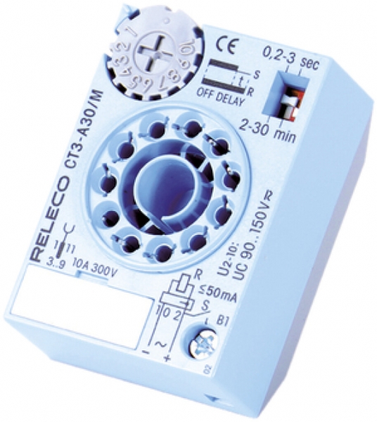 Cube temporisé ComatReleco CT3-E30/H, retardé à l'enclen. 200ms…30min 90…265VUC 