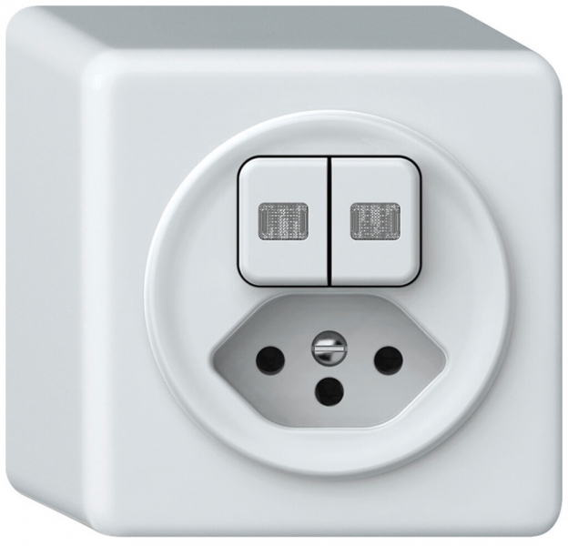 Combinaison AP origin 2×touches 2×lum.2CO+T13 1P 0<1 10A 230V 88×88×54mm blanc 