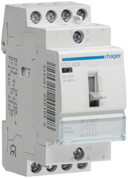 Contattore AMD Hager 230VAC 4 chiusura 0 apertura 25A funzione giorno/notte 2UM 