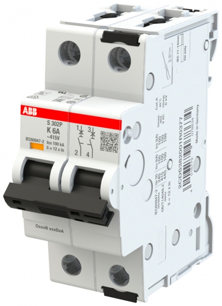 Disgiuntore ABB MCB S300P 2P 415V tipo K 6A Icn 25kA Icu 100kA 2UM 