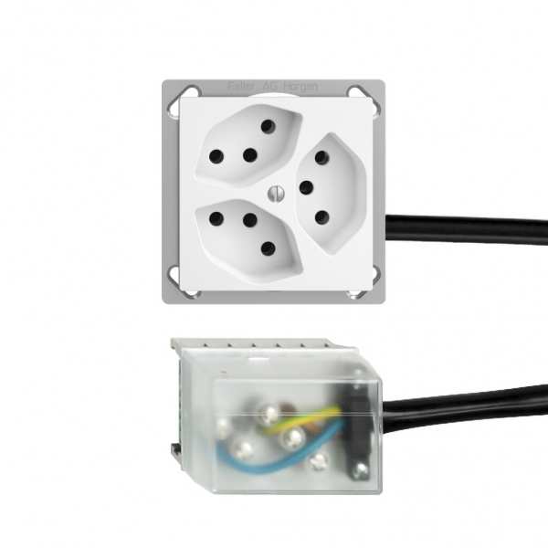 EB-Steckdose EDIZIOdue 3×T13 L1 weiss für Flachkabel Powerbus 