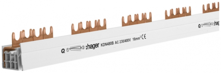 Pettine di raccordo Hager 4P 4L forca 16mm² 80A 1000×56mm bianco 