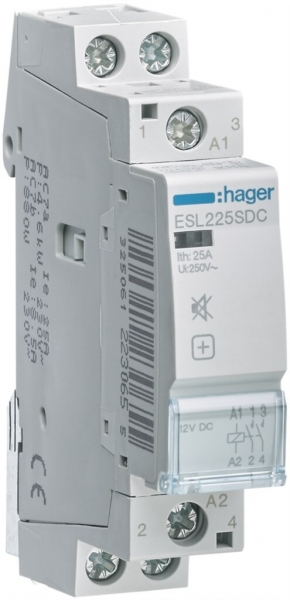 Contattore AMD Hager 12VDC 2 chiusura 0 apertura 25A senza ronzio 1UM 